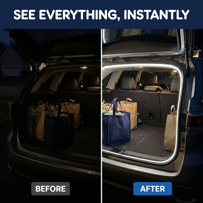 Car trunk before and after the LED light strip