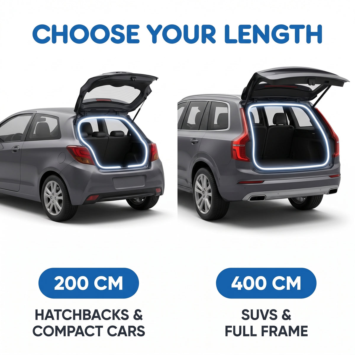 Choose 200 cm or 400 cm LED trunk light strip